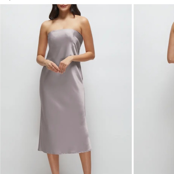 Strapless Charmeuse Midi Cocktail Dress - Picture 3 of 9